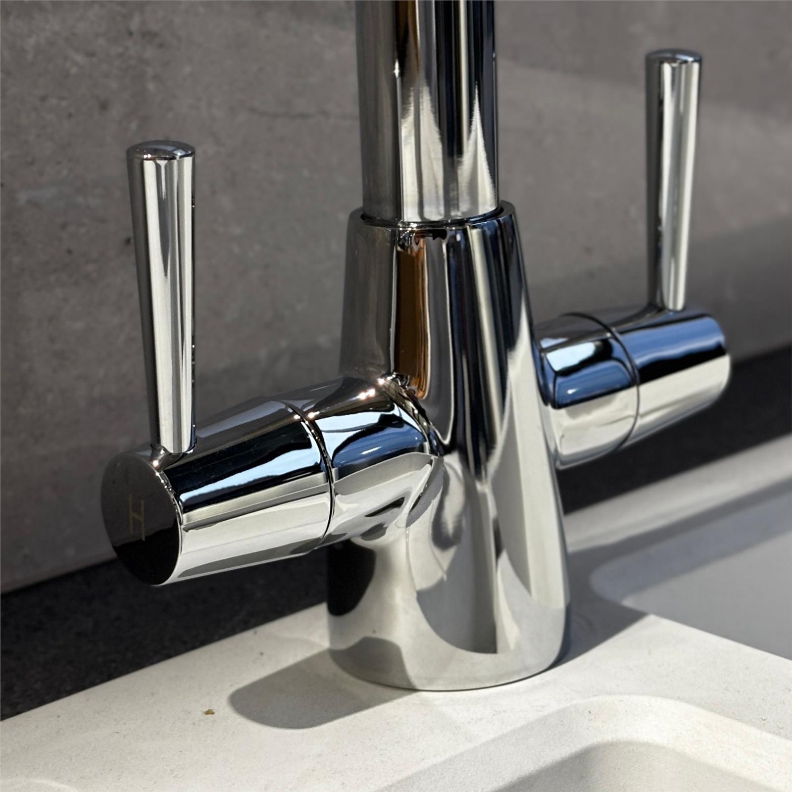 Liquida LU407CH Swivel Spout Swan Neck Twin Lever Chrome Kitchen Mixer Tap